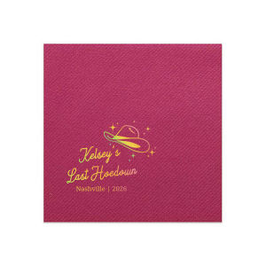 Giddy up for one last hoedown with the Cowgirl Bachelorette Napkin! Dazzle your guests with the sleek and fun design with customizable text to best match your special event's vibes. Peruse our wide variety of colors and styles to make the perfect choice for bachelorette parties, birthdays, house warming and much more!