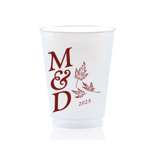 The ever-popular 16 oz Frost Flex Cup with Matte Dark Magenta Ink has a Three Leaves graphic and is good for use in Floral, Holiday, Thanksgiving themed parties and can be customized to complement every last detail of your party.