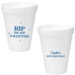 Commemorate a milestone birthday with the New Decade Starburst Cup, personalized with the honoree's name and the dawn of a new era. Featuring "RIP to my twenties" or your custom age farewell, this cup is sprinkled with celebratory stars, perfect for commemorating the next fabulous decade.