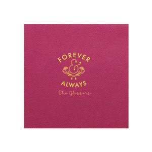 ForYourParty's personalized Fuchsia Cocktail Napkin with Matte Mimosa Yellow Foil has a Accent Ampersand graphic and is good for use in Wedding, Engagement, Bridal Shower and Anniversary themed parties and will add that special attention to detail that cannot be overlooked.
