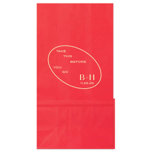 Send home memories with the Ringed Couple Initials Bag. The elegant design is perfect for sending treats and mementos home with honored guests. Featured in our Burgundy Wedding theme, match your special occasion with any number of stylish products to create a cohesive vision. 