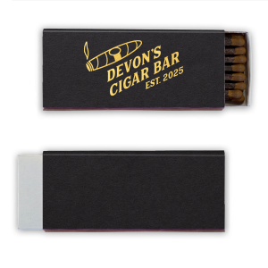 Ignite the joy of celebration with the Cigar Bar Matchbook design, featuring a striking cigar graphic and the invitation to "Light it Up." Perfect for marking moments of relaxation and camaraderie, these matches add a touch of sophistication to any cigar enthusiast's special occasion.