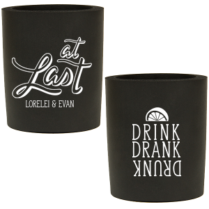 ForYourParty's chic Black Round Can Cooler with Matte White Ink has an At Last graphic and a Lemon Wedge graphic and is good for use in Food, Drinks themed parties and couldn't be more perfect. It's time to show off your impeccable taste.