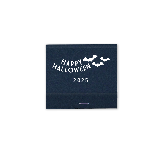 Light up the spooky season with the Bat Halloween Matchbox. Swooping bats announce "Happy Halloween," setting a delightfully eerie tone. Below, add your own hauntingly personal touch. It's the perfect spark for a night full of thrills and chills!