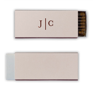 Our beautiful custom Natural Clay Gray 30 Strike Matchbook with Shiny Merlot Foil will impress guests like no other. Make this party unforgettable.