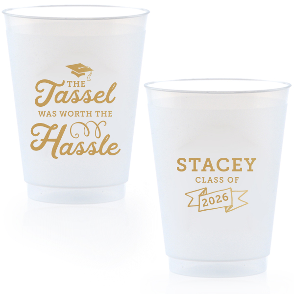 Raise a toast to hard work and success with the Worth The Hassle Graduation Cup. Bursting with energy and celebratory flair, this design captures the excitement of graduation. Perfect for honoring the graduate who knows the tassel was truly worth the hassle.
