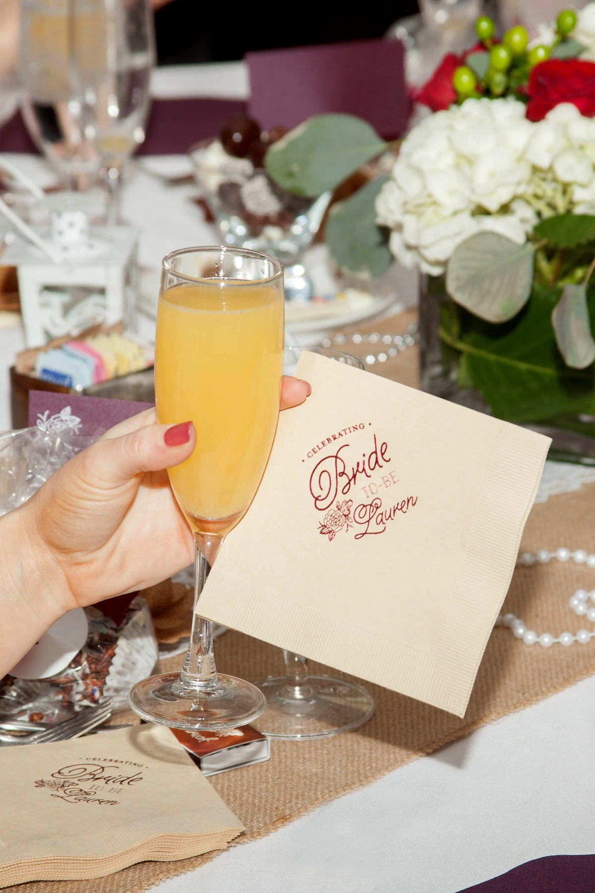 bridal shower cocktail napkins and mimosas