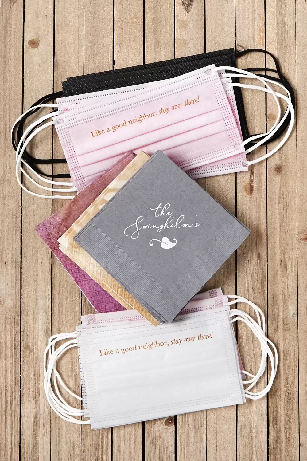 coordinate your wedding face masks with your cocktail napkins