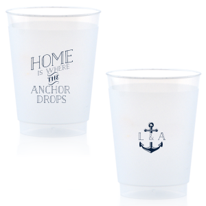 Heave Ho and toast to your love and the charm of nautical life with the Home Is Where The Anchor Drops Cup. Perfect for sea-loving couples, this design features the saying that symbolizes whether on land or sea you will be anchored in love. The reverse side showcases a traditional anchor which symbolizes stability, security and grounding complete with the couple’s initials. 