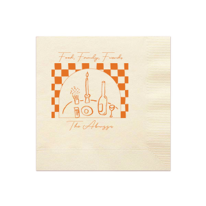 Showcase what's important this holiday season with our Food, Family, Friends Checkered Napkin. Honored guests will swoon from the adoration they feel while gazing upon this lovely napkin at the dinner table or from under their favorite holiday cocktail. The trendy design and text is customizable to add a personal touch to your party plans!