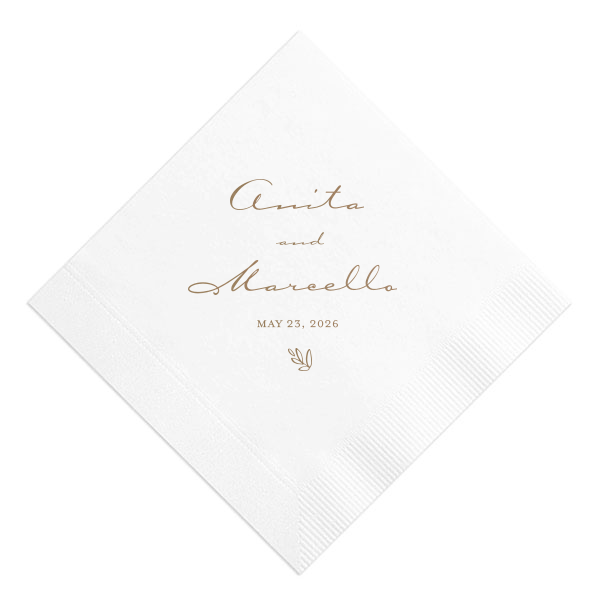 Our custom White Cocktail Napkin with Shiny Champagne Foil will give your party the personalized touch every host desires.
