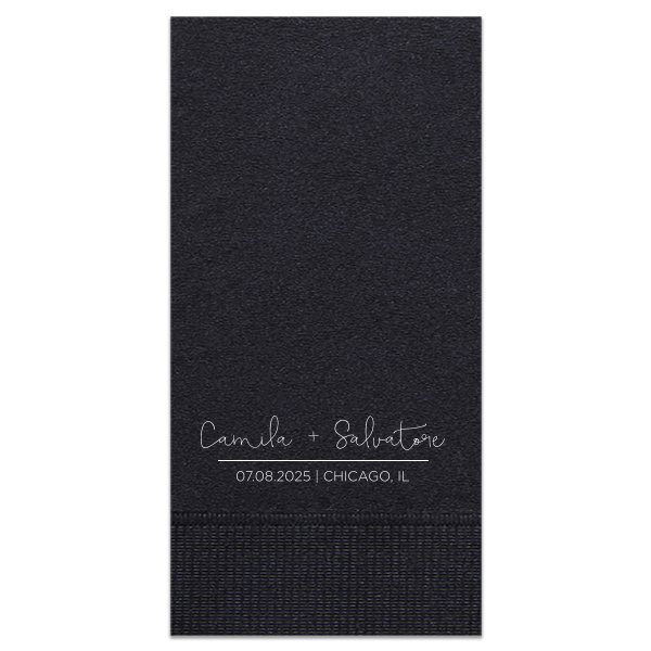 Our personalized Black Cocktail Napkin with Matte White Foil can be personalized to match your party's exact theme and tempo.