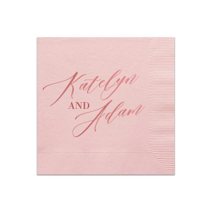 Make a bold impression with the ‘Statement Script Couple Names Napkin’, where the couple’s names take center stage. Printed in a distinctive, bold script with a touch of flair, this design beautifully encapsulates the couple’s union, ensuring their names are elegantly intertwined for an everlasting statement.