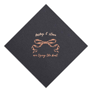 Announce your union with the Nuptial Knot Bow Napkin, featuring a romantic bow graphic and the sweet declaration 'are tying the knot.' Personalize with both your names to add a loving touch to your engagement party or wedding reception.