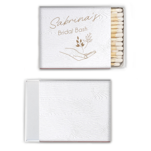 ForYourParty's elegant Birch Wood Classic Matchbox with Shiny Champagne Foil has a Floating Floral Hand graphic and is good for use in Floral, Trendy themed parties and will give your party the personalized touch every host desires.