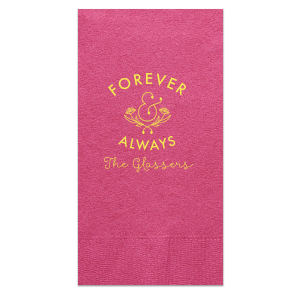 ForYourParty's personalized Fuchsia Cocktail Napkin with Matte Mimosa Yellow Foil has a Accent Ampersand graphic and is good for use in Wedding, Engagement, Bridal Shower and Anniversary themed parties and will add that special attention to detail that cannot be overlooked.