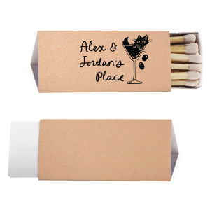 Add a touch of fun to your event with our personalized matchbooks, featuring adorable kawaii-style art of a cat in a martini glass. With room for three lines of custom text, these foil-stamped, made-to-order matchbooks are perfect as party favors or unique gifts. Ideal for birthdays, themed parties, and special occasions.