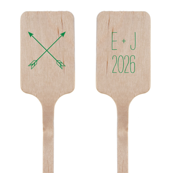 Blend your drinks with symbolism using the Arrow Monogram Stir Stick, where crossed arrows celebrate paths united. The couple's initials and event year on the flip side add a personalized mark to this emblem of conjoined destinies and shared hearts.