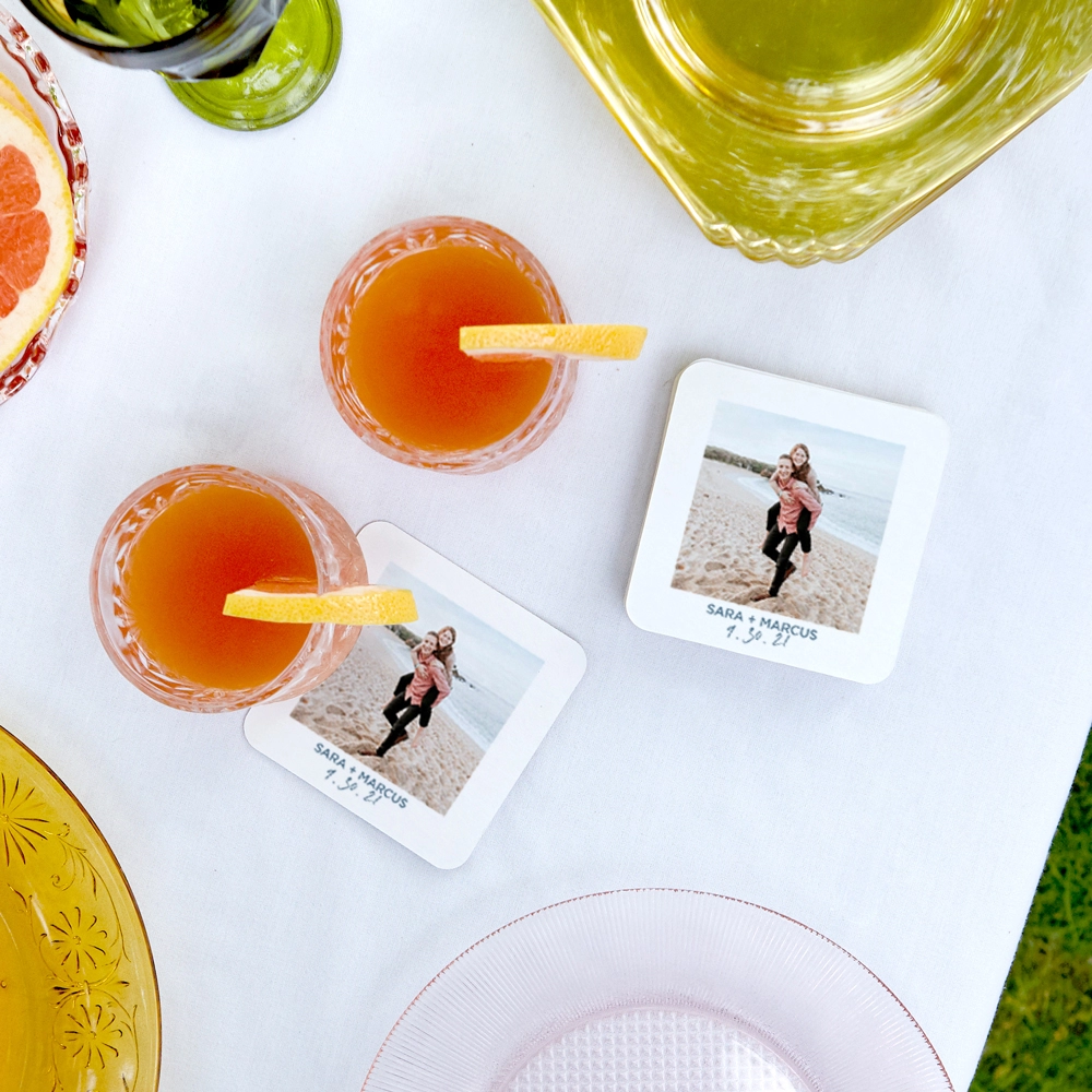 Full color photo coasters are a great addition to the couples shower you are planning!