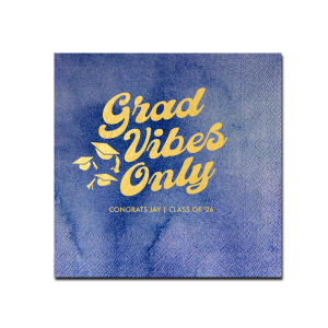 Embrace the celebration with the Grad Vibes Only Retro Napkin, declaring the occasion in a bold, retro-inspired font, topped with whimsical graduation cap graphics. Personalize with the graduate's name and year for an exclusive touch to this joyful milestone party.