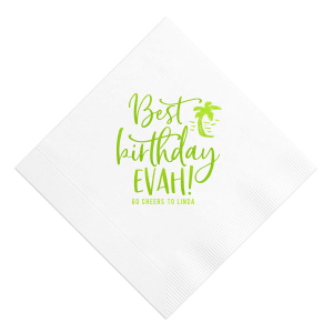 Our personalized White Luncheon Napkin with Shiny Kiwi / Lime Foil has a Palm Tree 2 graphic and is good for use in Beach/Nautical themed parties and will look fabulous with your unique touch. Your guests will agree!