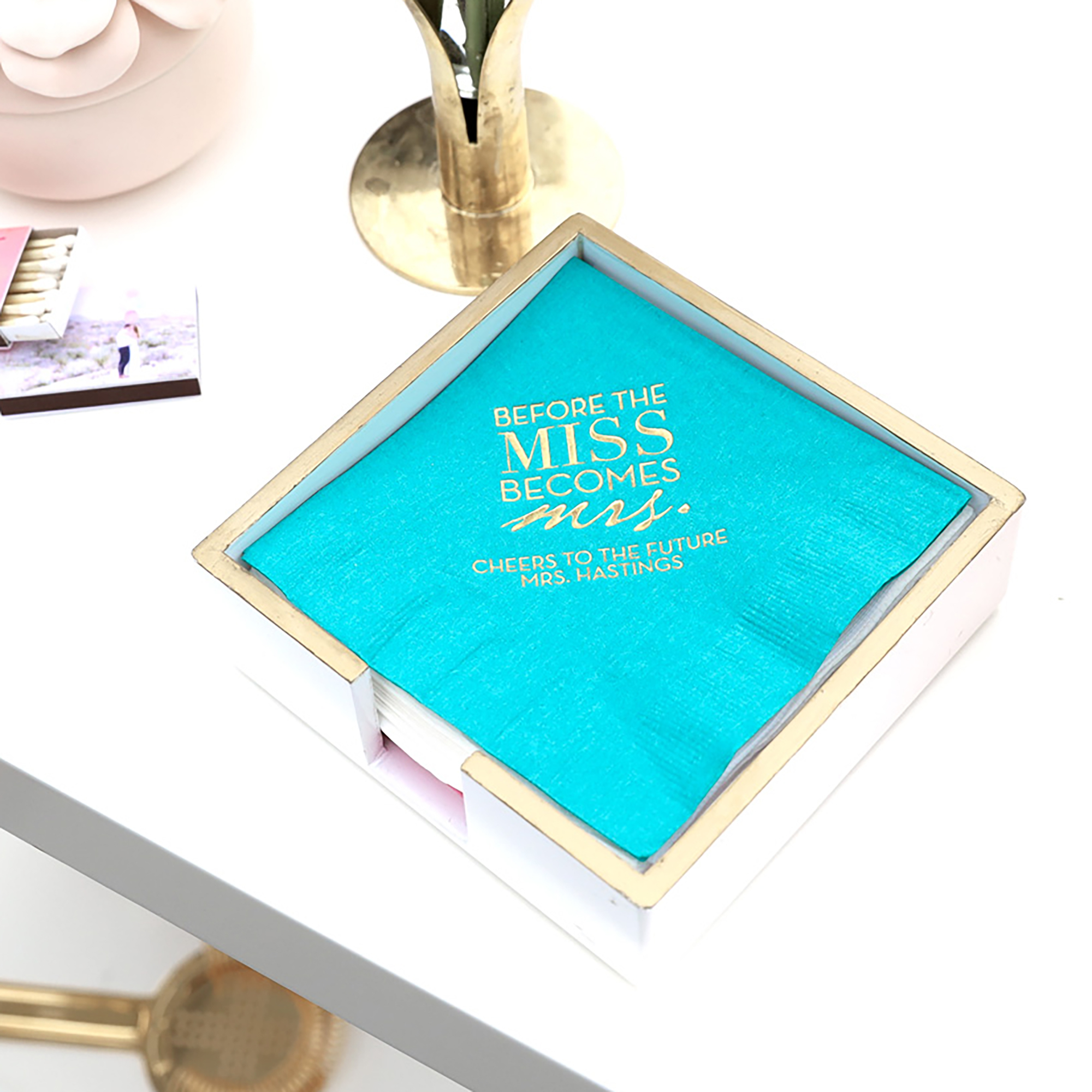 cocktail napkin holder with personalized napkins