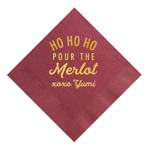 The ever-popular Merlot Cocktail Napkin with Shiny 18 Kt Gold Foil will give your party the personalized touch every host desires.