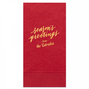 Decorate your home this year with the Season's Greetings Retro Napkin, branded with your own names on it. It will be a perfect eye-catching detail in your home which will bring a fantastic Christmas vibe! 