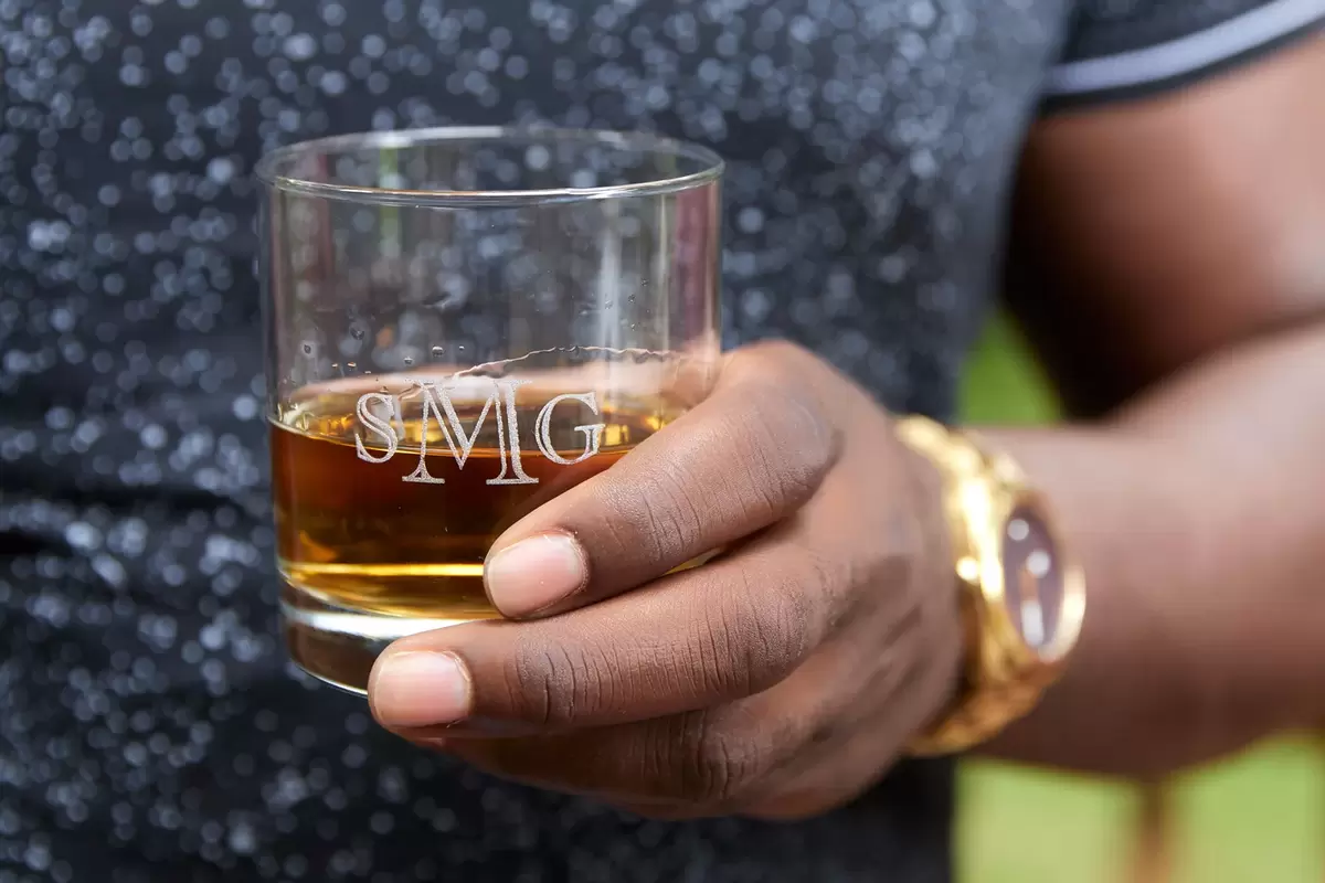 custom engraved monogram rocks glass from For Your Party