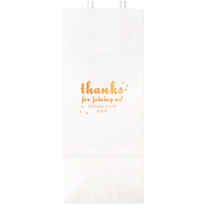 Send off your guests with cheer using the Thanks for Joining Us Gift Bag. A lively 'thanks' takes center stage, dotted with sparkle for extra joy, while your names and date make each bag a personal gesture of gratitude