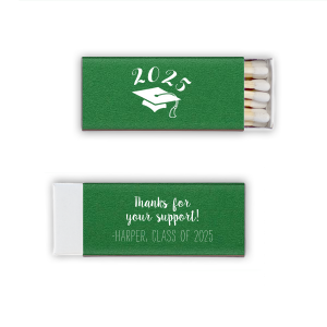 Light up the milestone with the Thank You Graduation Cap Matchbox, topped with a tasseled cap to symbolize scholarly achievement. The flip side's 'Thanks for your support!' in lively script adds a personal touch to express gratitude for the journey shared.