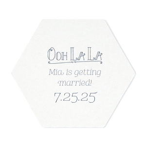 Personalized Blush with Kraft back Nouveau Coaster with Matte Navy Foil Color has a Ooh La La graphic and is good for use in Words themed parties and can't be beat. Showcase your style in every detail of your party's theme!