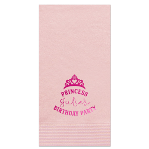 Personalized Pink Cocktail Napkin with Shiny Fuchsia Foil has a Heart Crown graphic and is good for use in Princess, Birthday themed parties and will add that special attention to detail that cannot be overlooked.