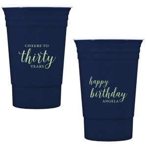 Raise a toast with the Cheers to Years Cup, celebrating milestone moments. Make every sip a festive tribute to one's special day.  This Fun design has on one side the exclamation "Cheers to" , followed by the number of years in fun script. The reverse side wishes "Happy Birthday" in playful script, with the celebrant’s name in bold caps. A Big Shout OUT to a Special Person!