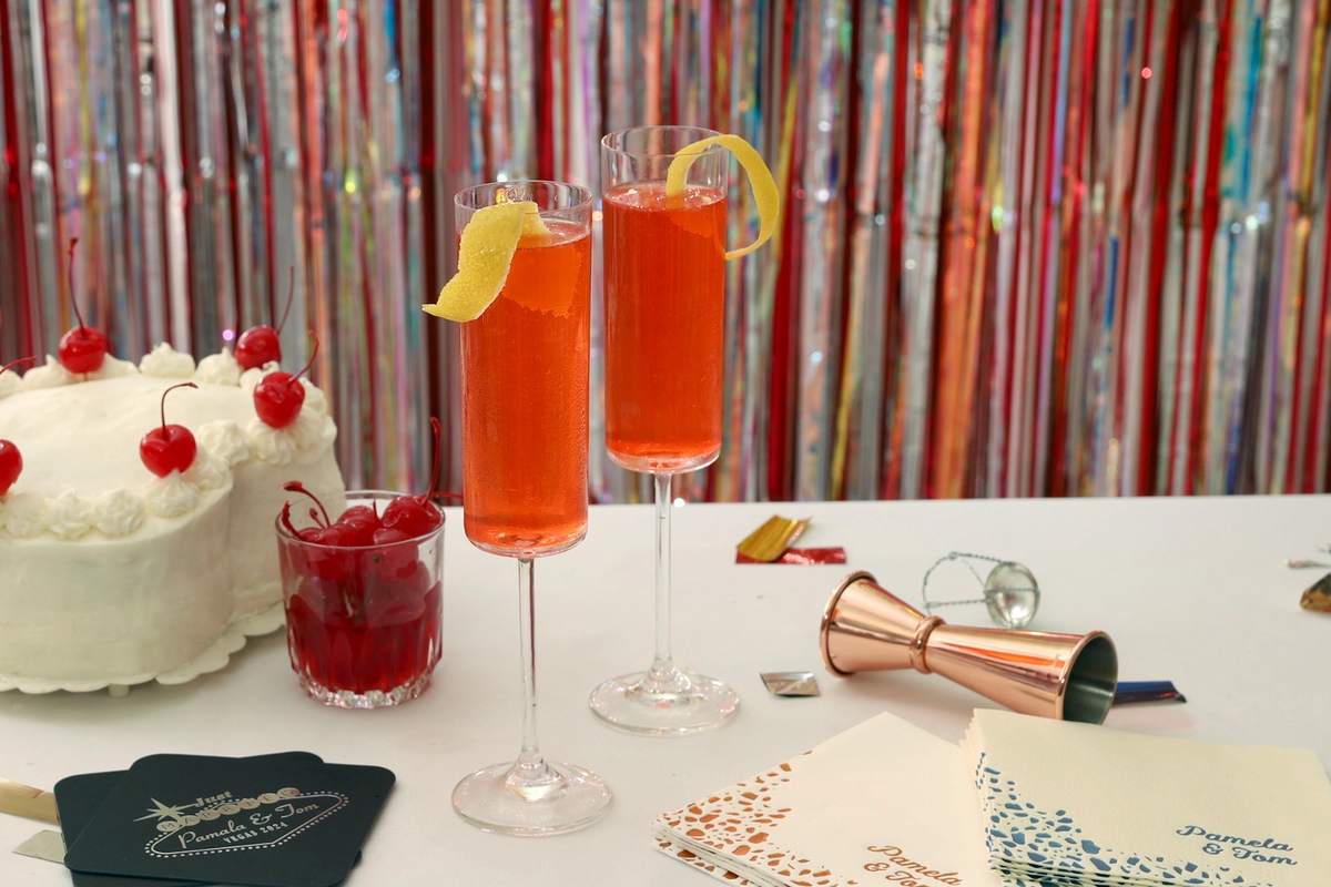 custom cocktail napkin for cherry french 75