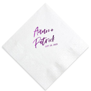 Accent your event with the Modern Hand Script Napkin where a chic, handwritten-style script awaits your tailored phrase. This font's blend of elegance and personality offers a subtle, sophisticated flair to any table setting.