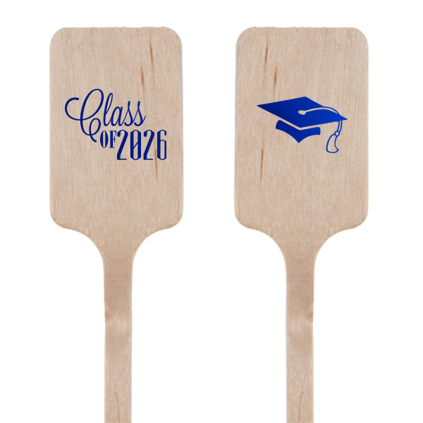 Stir up success with the Graduation Cap Stir Stick, where a soaring cap adds festive flair to your beverages. 'Class of' and the graduation year on the reverse side elevate each drink to honor the graduate's hard-earned achievement.