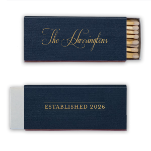 The Family Name Established Year Match design radiates sophistication and tradition. The family name is artfully crafted on the front in an opulent, flourished script. The back presents the anniversary year, blending elegance with a sense of history.