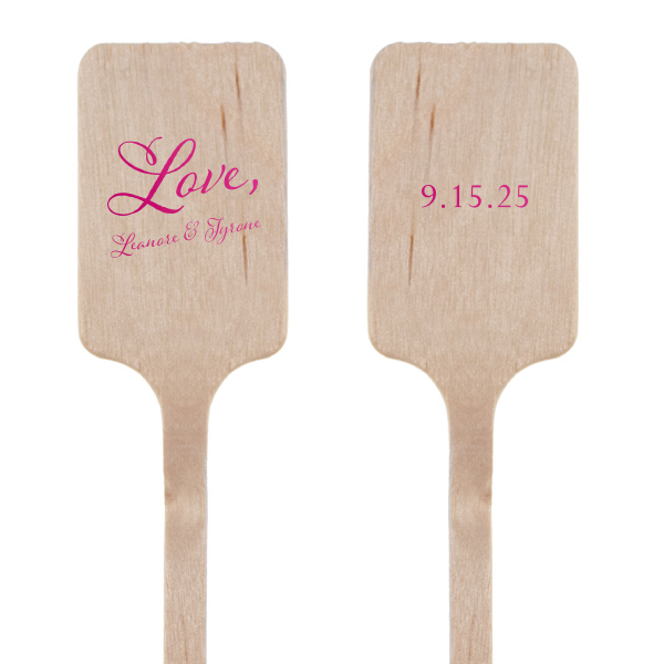 Meet the Wedding Love Stir Stick—a love letter in every cocktail. The front graces a large scripted "LOVE," inviting the newlywed names like the close of a cherished note. Flip it for the event date—a fond sip of romance. Perfect for stirring love into every drink! 