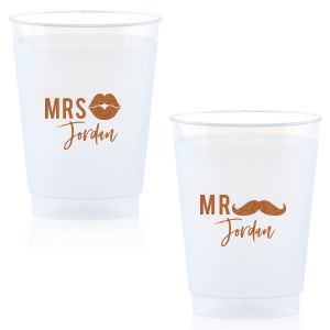 Our beautiful custom Copper Ink 9 oz Frost Flex Cup with Copper Ink Cup Ink Colors has a Lips Solid graphic and a Mustache 2 Solid graphic and is good for use in Birthday, Fashion, Father's Day themed parties and will look fabulous with your unique touch. Your guests will agree!