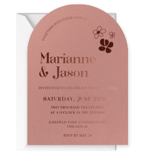 For Your Party's arch invites add a trendy twist to a classic wedding tradition. This floral arch invite features a minimal and whimsical flowers. Customize your arch invite for your wedding. 