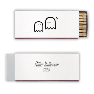 Light up your spooky celebrations with the Cute Ghost Couple Matchbox. Featuring two charming ghostly lovebirds, this matchbox adds a touch of whimsy to any Halloween-themed event. Personalization options on the back ensure a uniquely haunting touch to your affair.