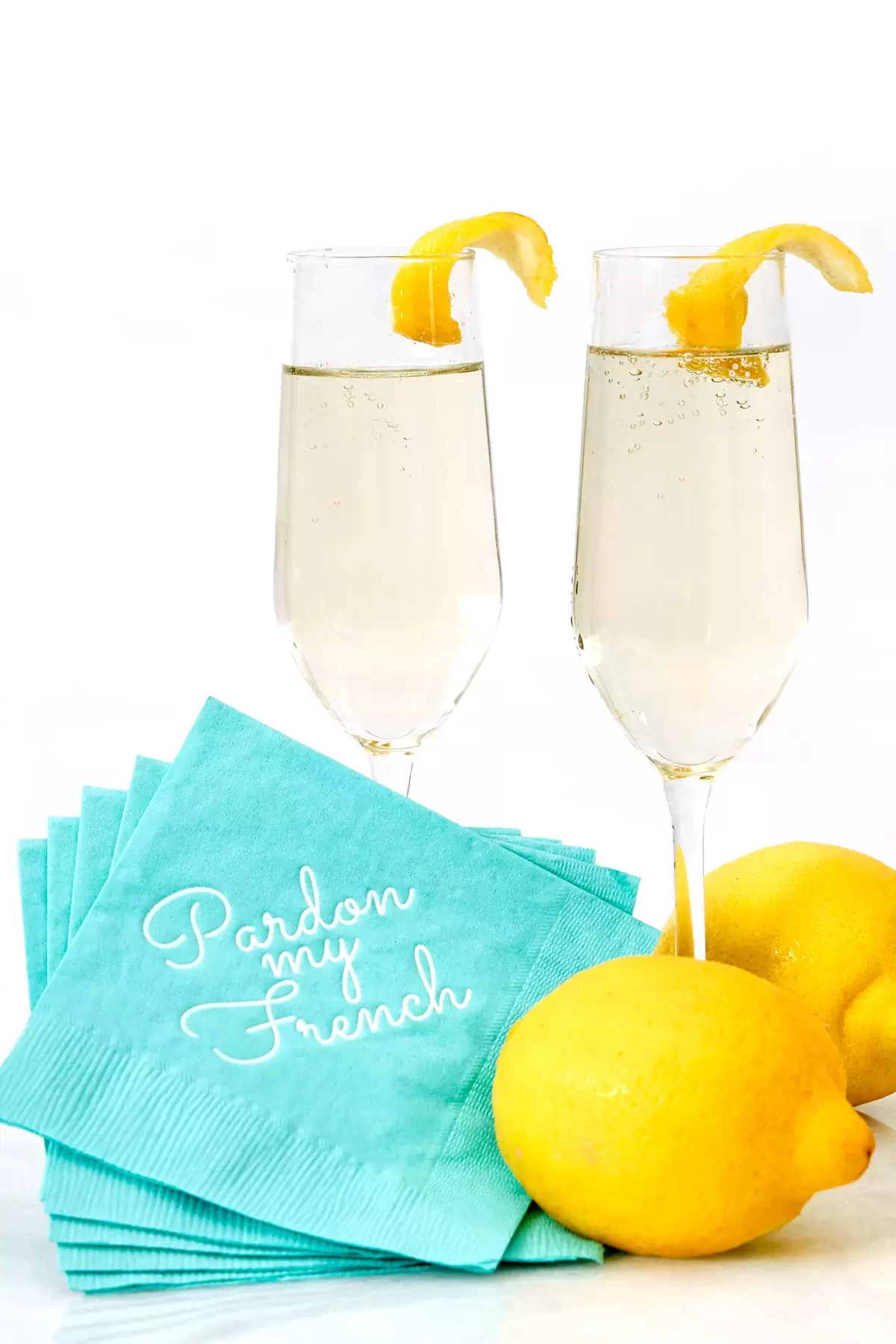 french 75 cocktail recipe with pardon my french cocktail napkin