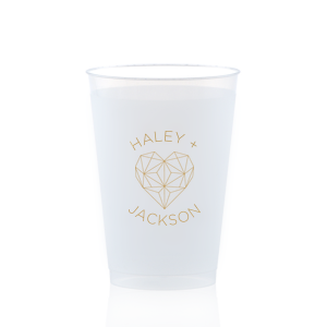 ForYourParty's elegant Gold Ink 20oz Frost Flex Cup with Gold Ink Cup Ink Colors has a Geo Heart graphic and is good for use in Hearts, Geometric, Wedding themed parties and will make your guests swoon. Personalize your party's theme today.