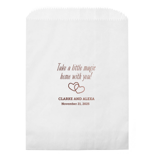 Create wedding details so perfect, they're magical. Customize this goodie bag to send guest home with little party favors or sweet treats. Our Interlocking Hearts graphic will fit any theme. Simply choose your colors and add your names and special date. 