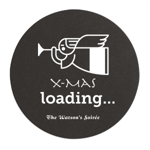 Personalized White Round Coaster with Matte Black Foil has a Angel 2 graphic and is good for use in Christian Symbols, Christmas themed parties and can be personalized to match your party's exact theme and tempo.