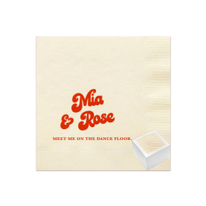 Give the newlyweds a gift to remember, custom wedding napkins reception set! This retro design is perfect for a groovy wedding or 70s inspired wedding aesthetic.