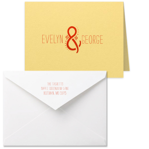 Custom Poptone Mimosa Classic Note Card with Envelope with Shiny Copper Foil has a Decorative Ampersand graphic and is good for use as wedding thank you notes, or even a gift for bride and groom! It's time to show off your impeccable taste.