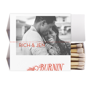 ForYourParty's chic White Classic Custom Photo Matchbox with Matte Blush Ink Digital Print Colors and Matte Poppy Ink Digital Print Colors has a Burning For You graphic and a Burning For You graphic and is good for use in Words, Calligraphy, Wedding themed parties and will make your guests swoon. Personalize your party's theme today.