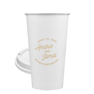 Capture every toast-worthy moment with the Modern Script Name Paper Cup! This design frames the newlyweds' names, with their wedding date arched above and a personalized hashtag below. Perfect for adding a touch of elegance and modern flair to your celebration sips!